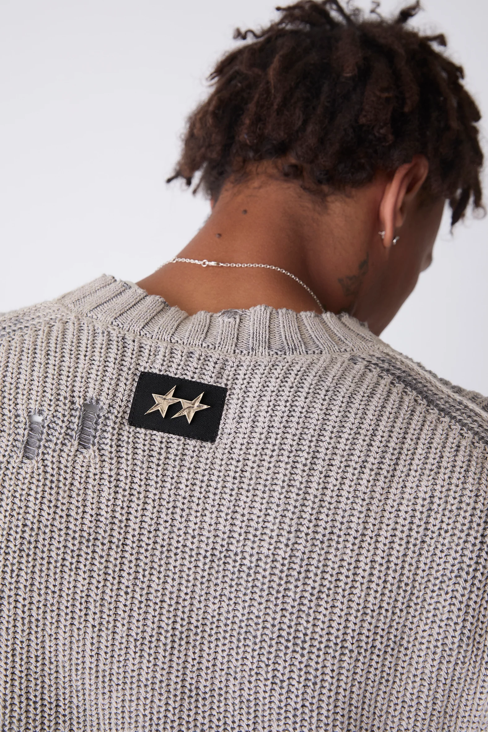 Distressed Icon Knit Sweater Grey - Image 4