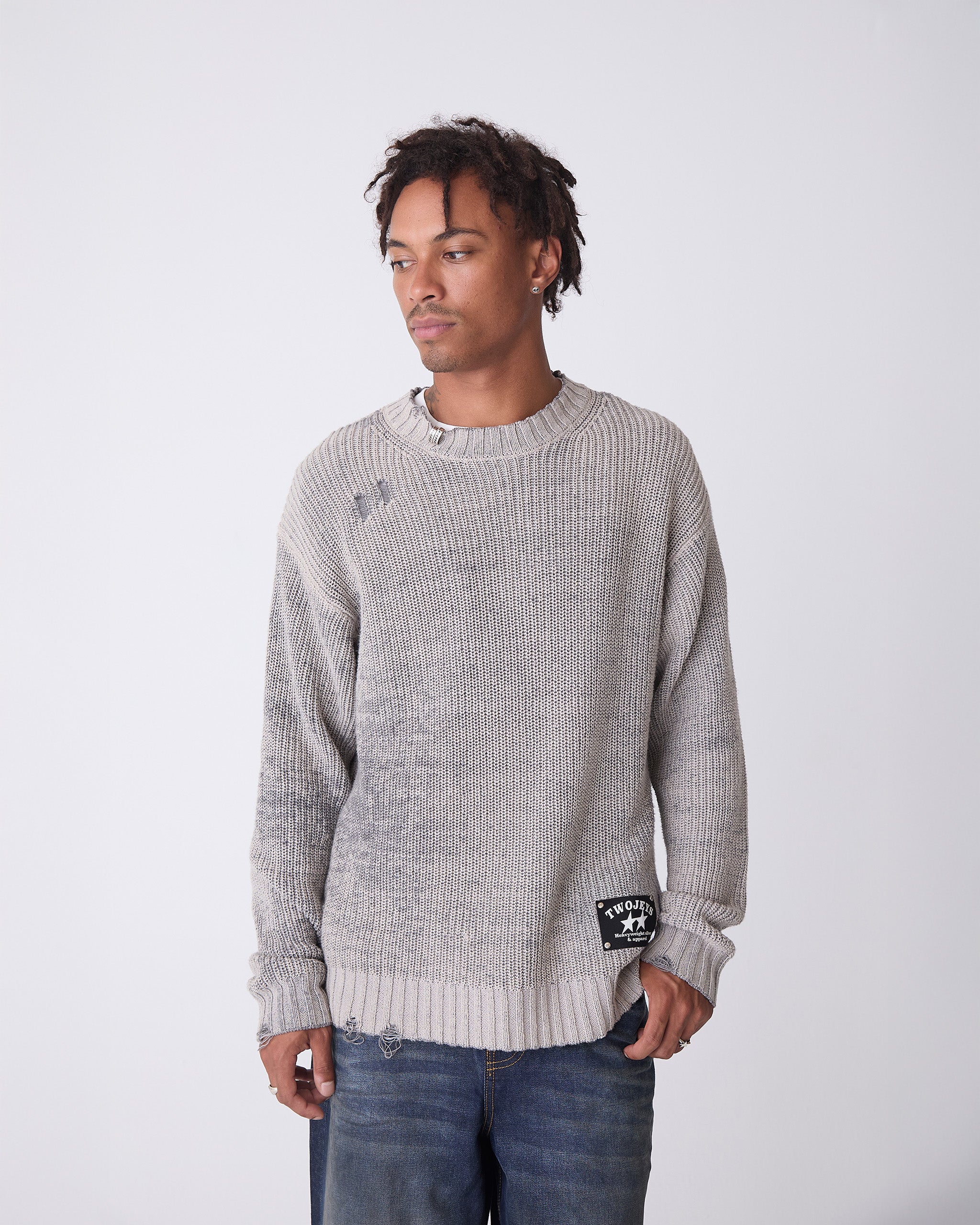 Distressed Icon Knit Sweater Grey - Image 6