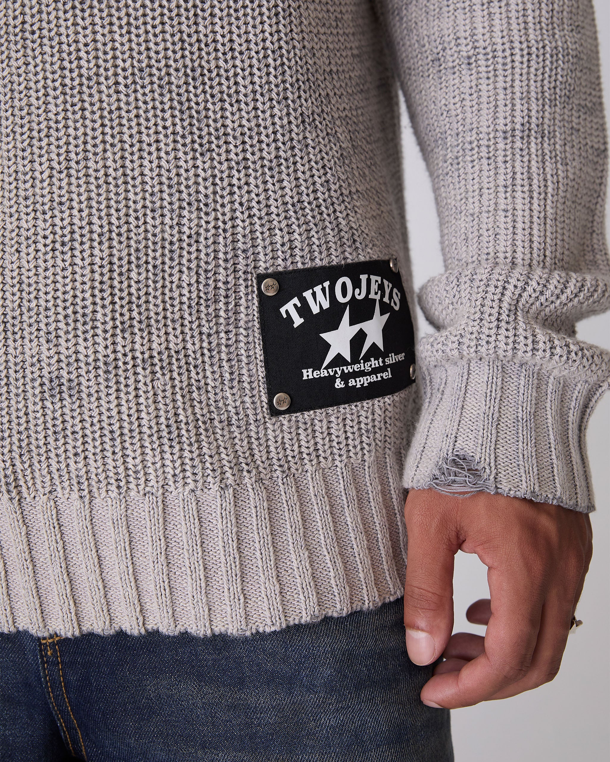 Distressed Icon Knit Sweater Grey - Image 7