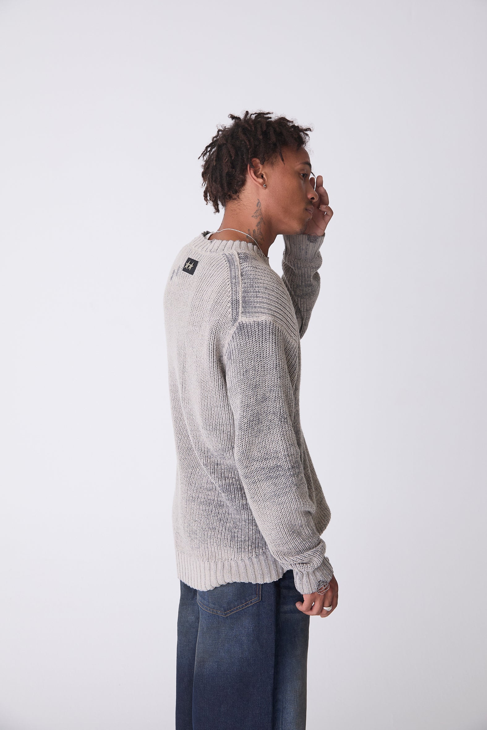 Distressed Icon Knit Sweater Grey - Image 8
