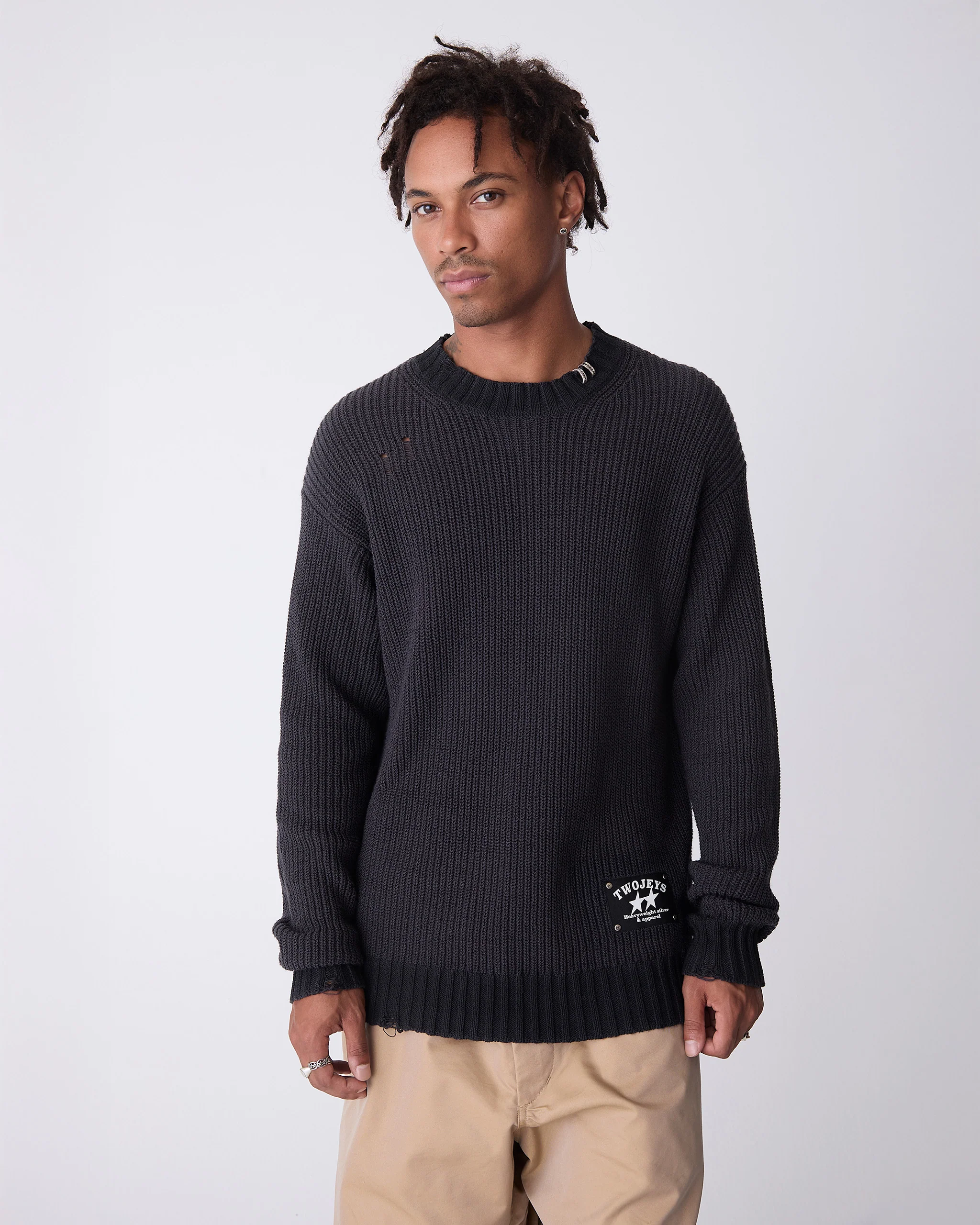 Distressed Icon Knit Sweater Black - Image 3