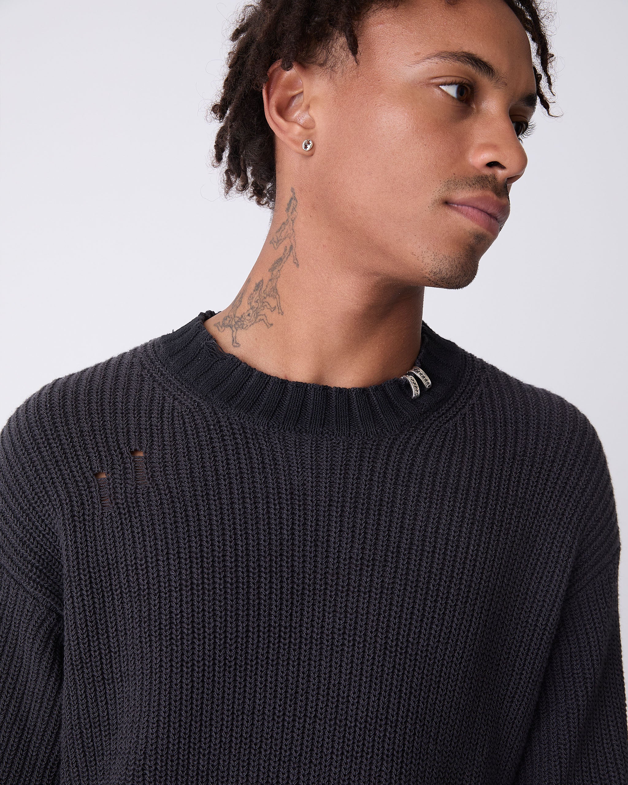 Distressed Icon Knit Sweater Black - Image 6
