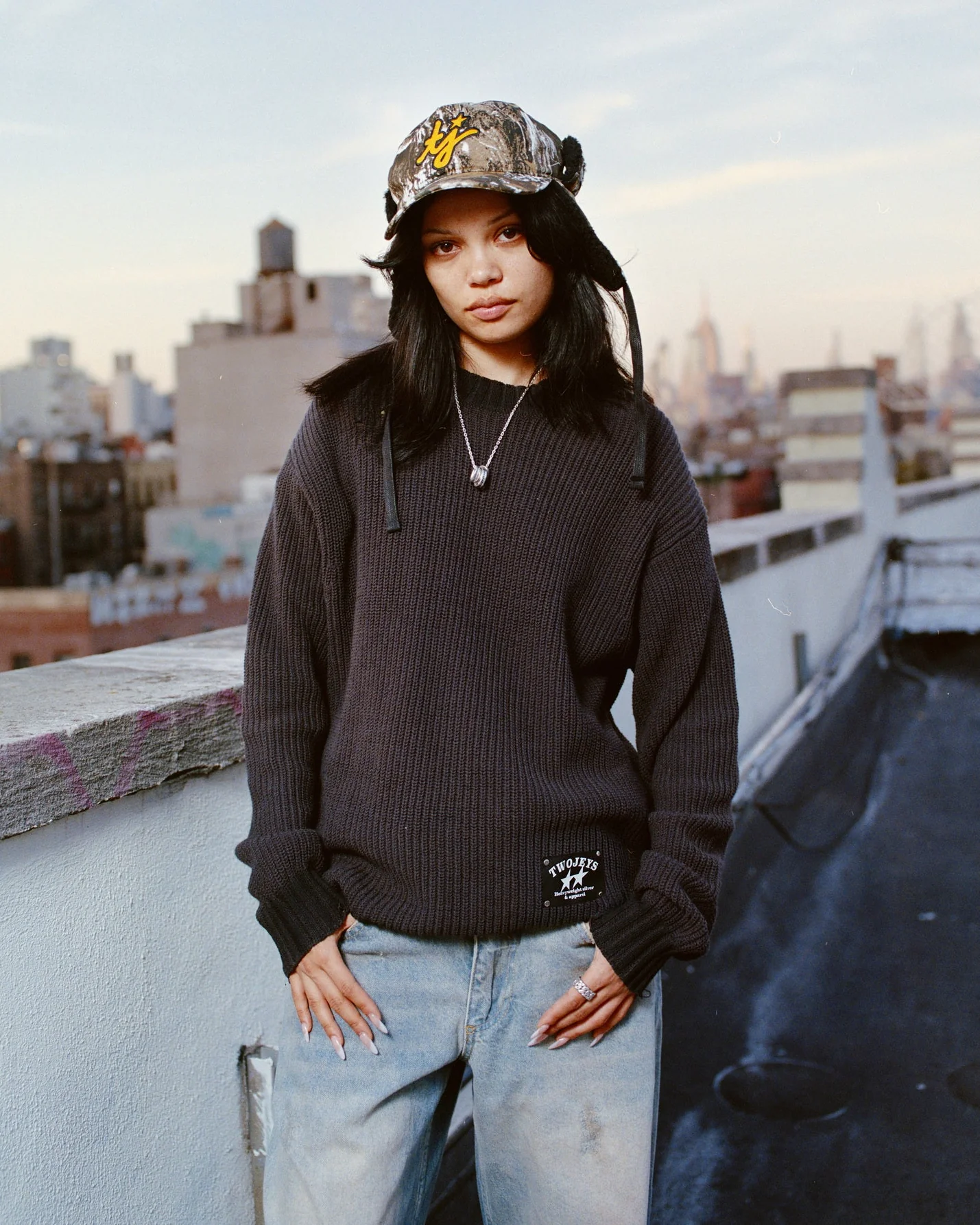 Distressed Icon Knit Sweater Black - Image 9