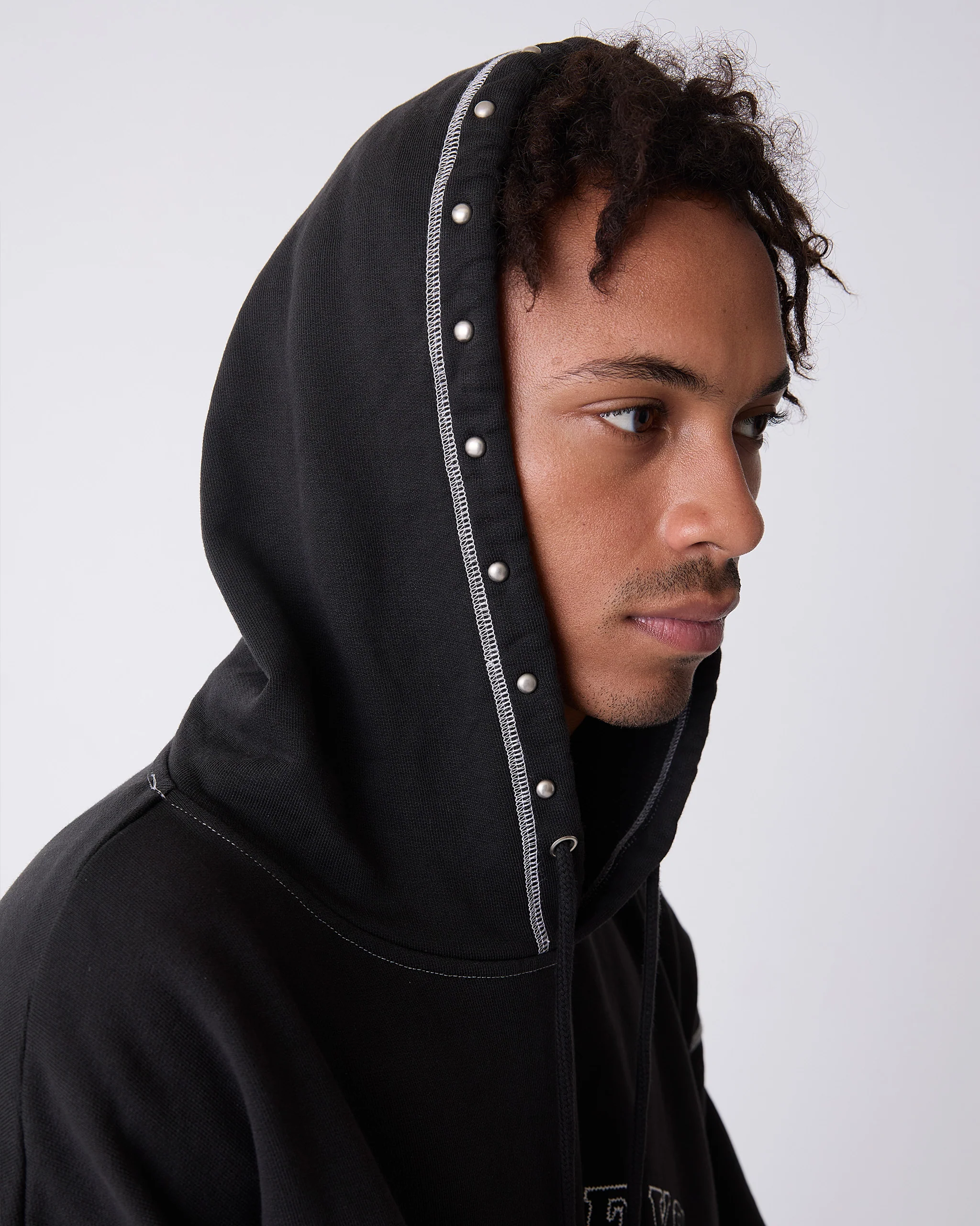 Black Contrast Varsity Stud Hoodie - Image 3