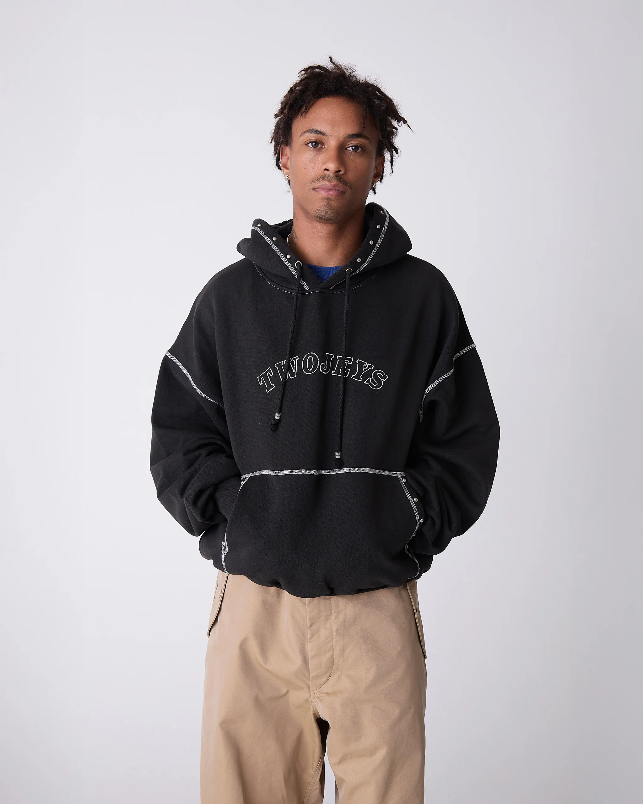 Black Contrast Varsity Stud Hoodie - Image 5