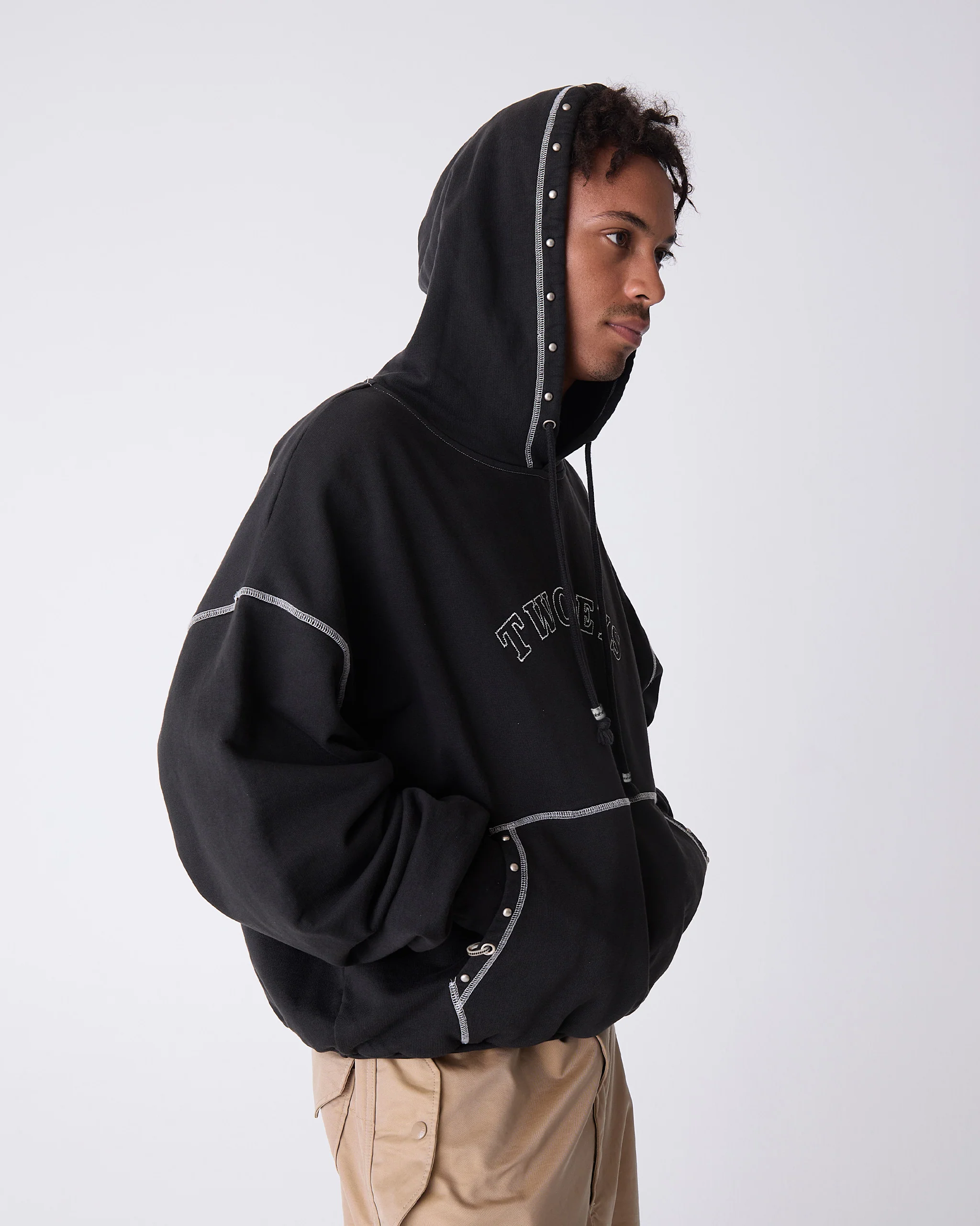 Black Contrast Varsity Stud Hoodie - Image 6