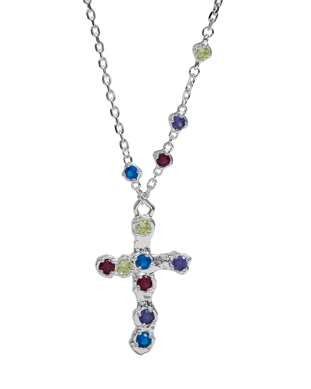 Heavy Multicolor Stone Cross Necklace
