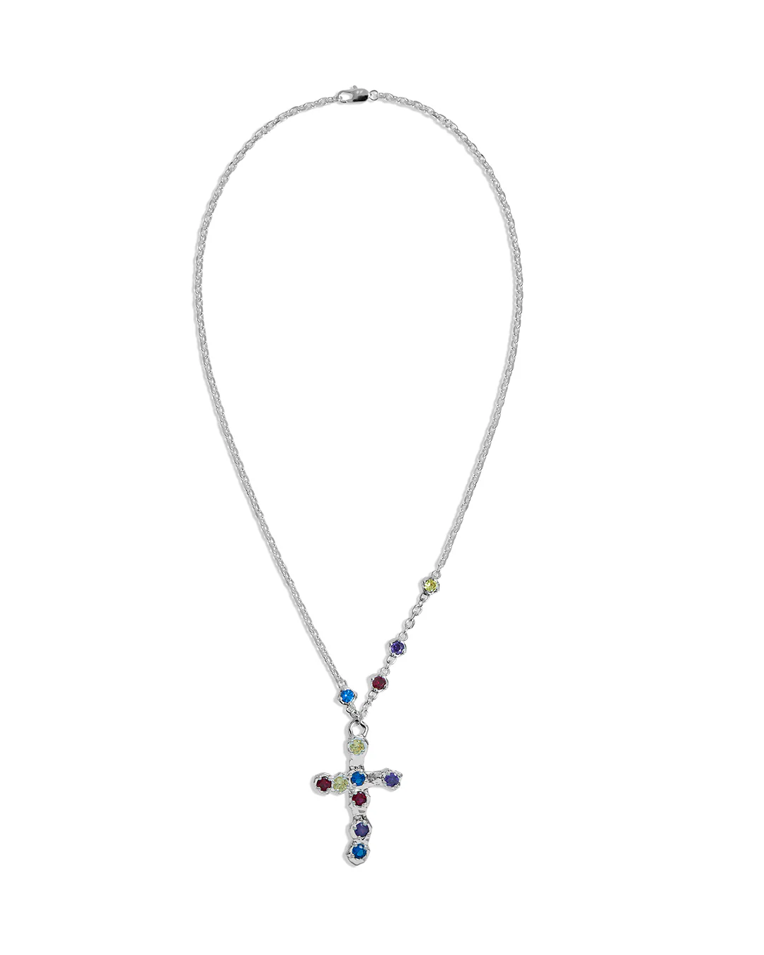 Heavy Multicolor Stone Cross Necklace - Image 4