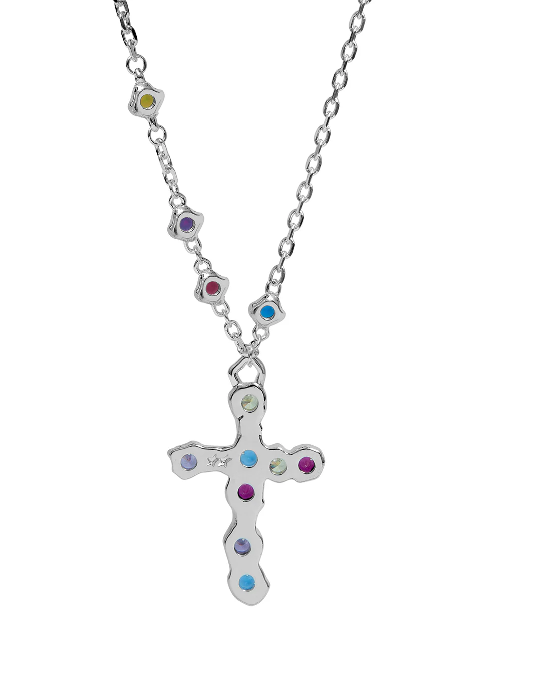 Heavy Multicolor Stone Cross Necklace - Image 5