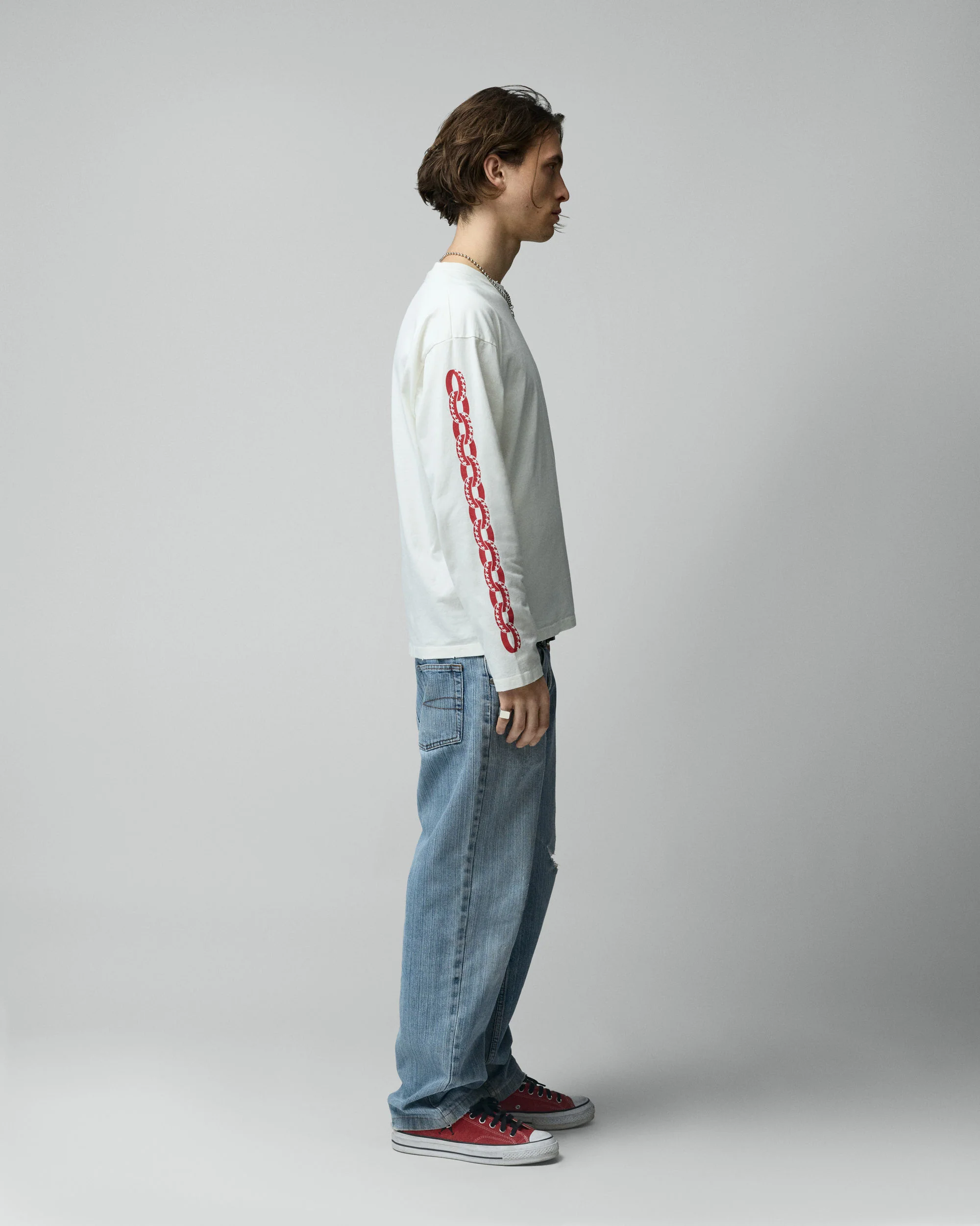 White Icon Chain Long Sleeve Tee - Image 4