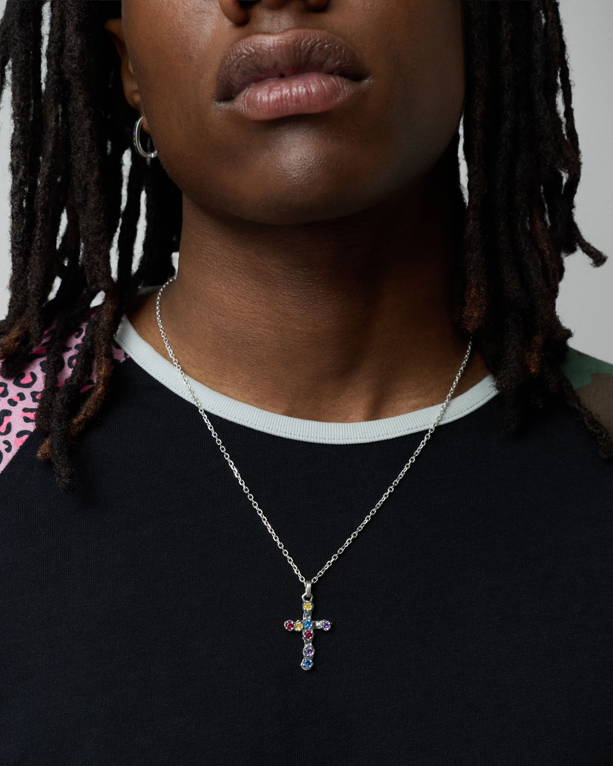 Multicolor Stone Cross Necklace - Image 3