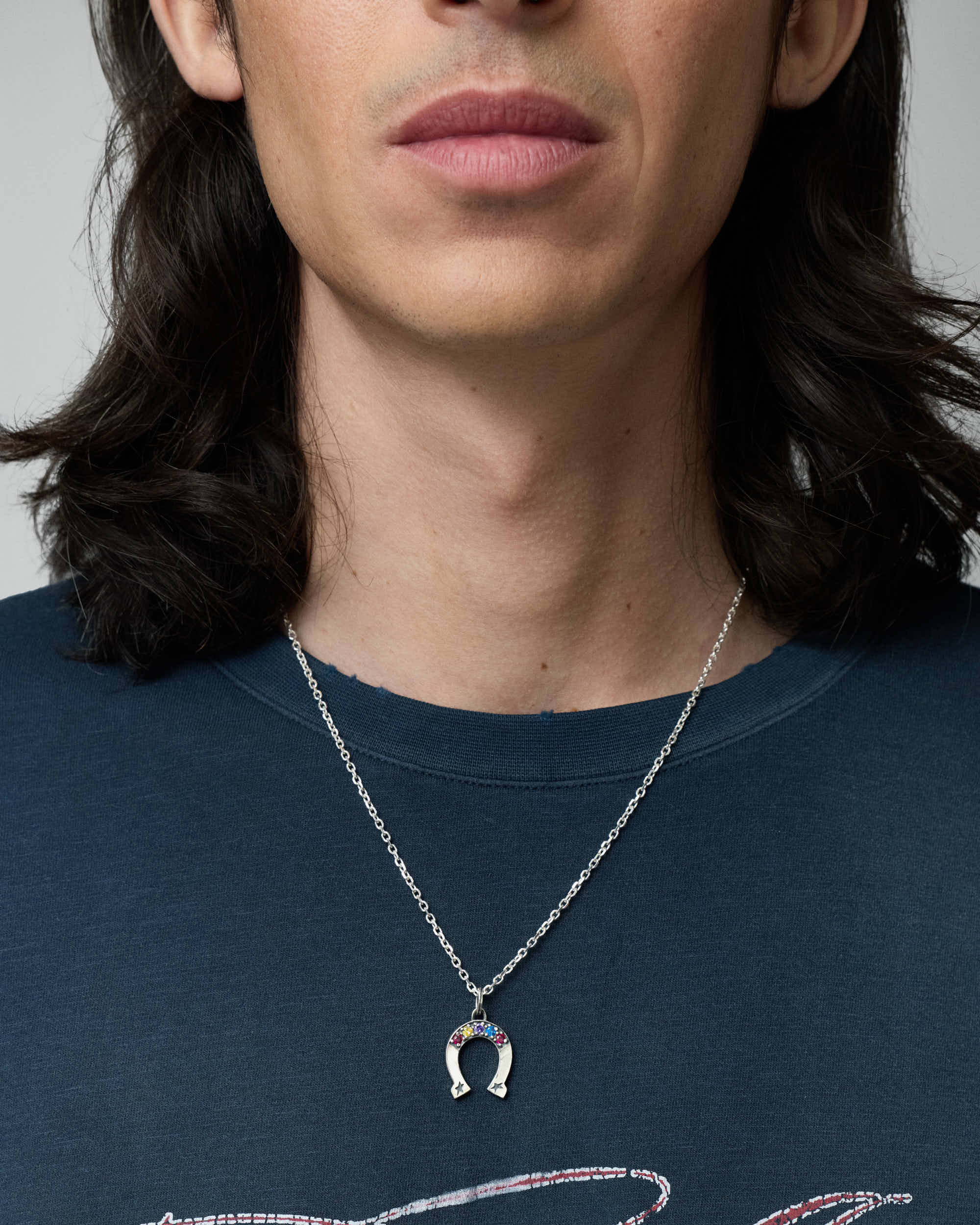 Multicolor Stone Horseshoe Necklace - Image 3