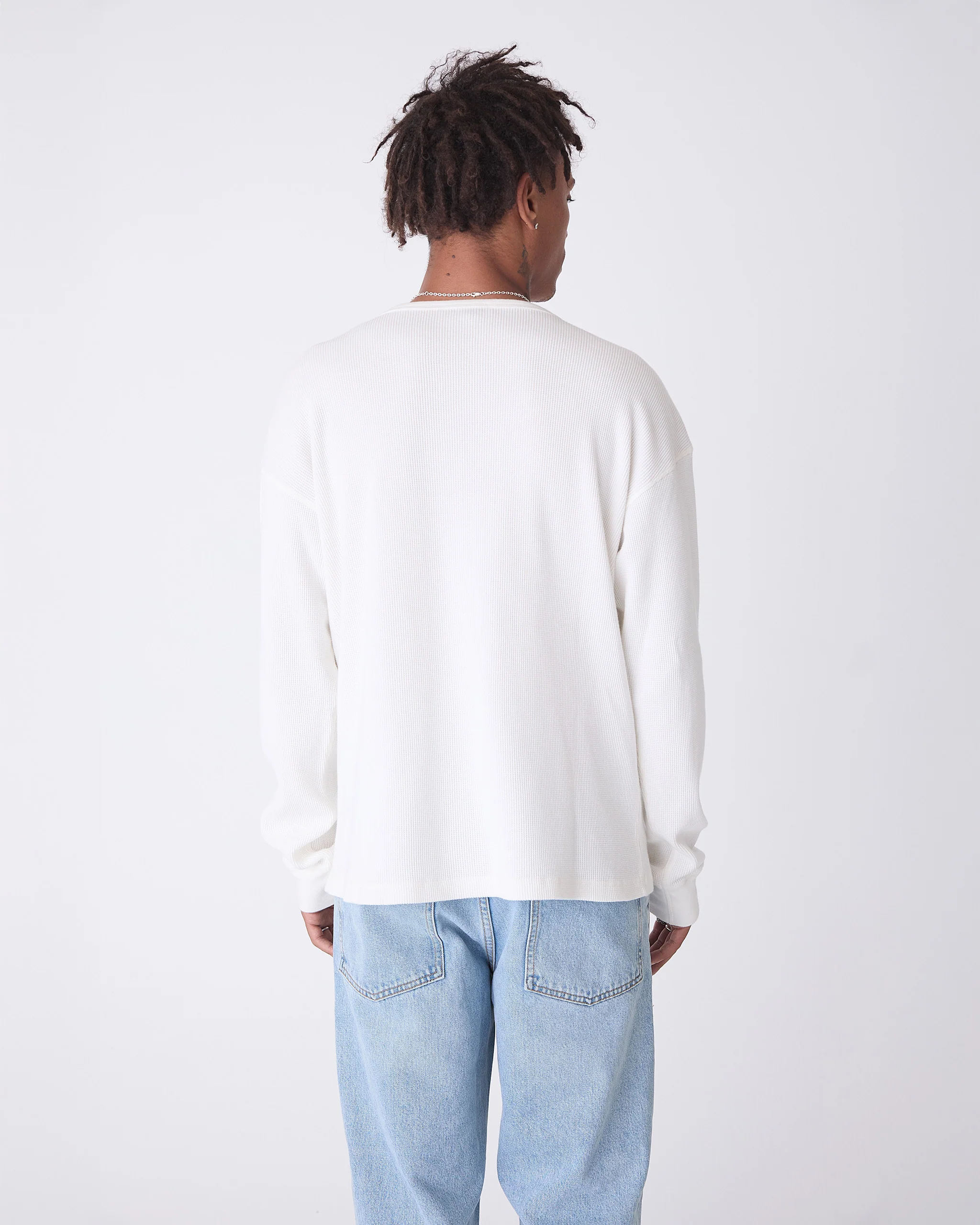 White Basic Waffle Long Sleeve - Image 3