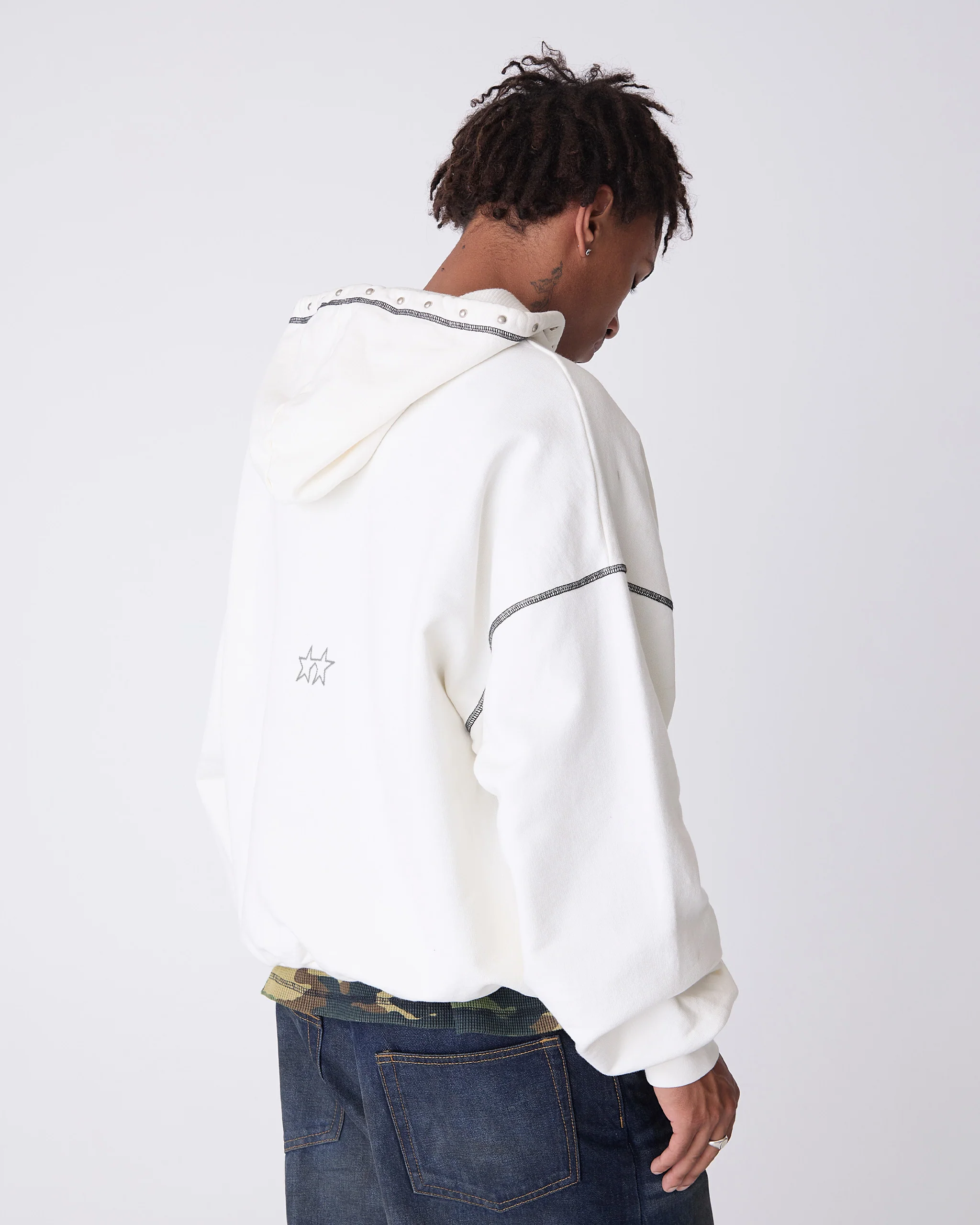 White Contrast Varsity Stud Hoodie - Image 4