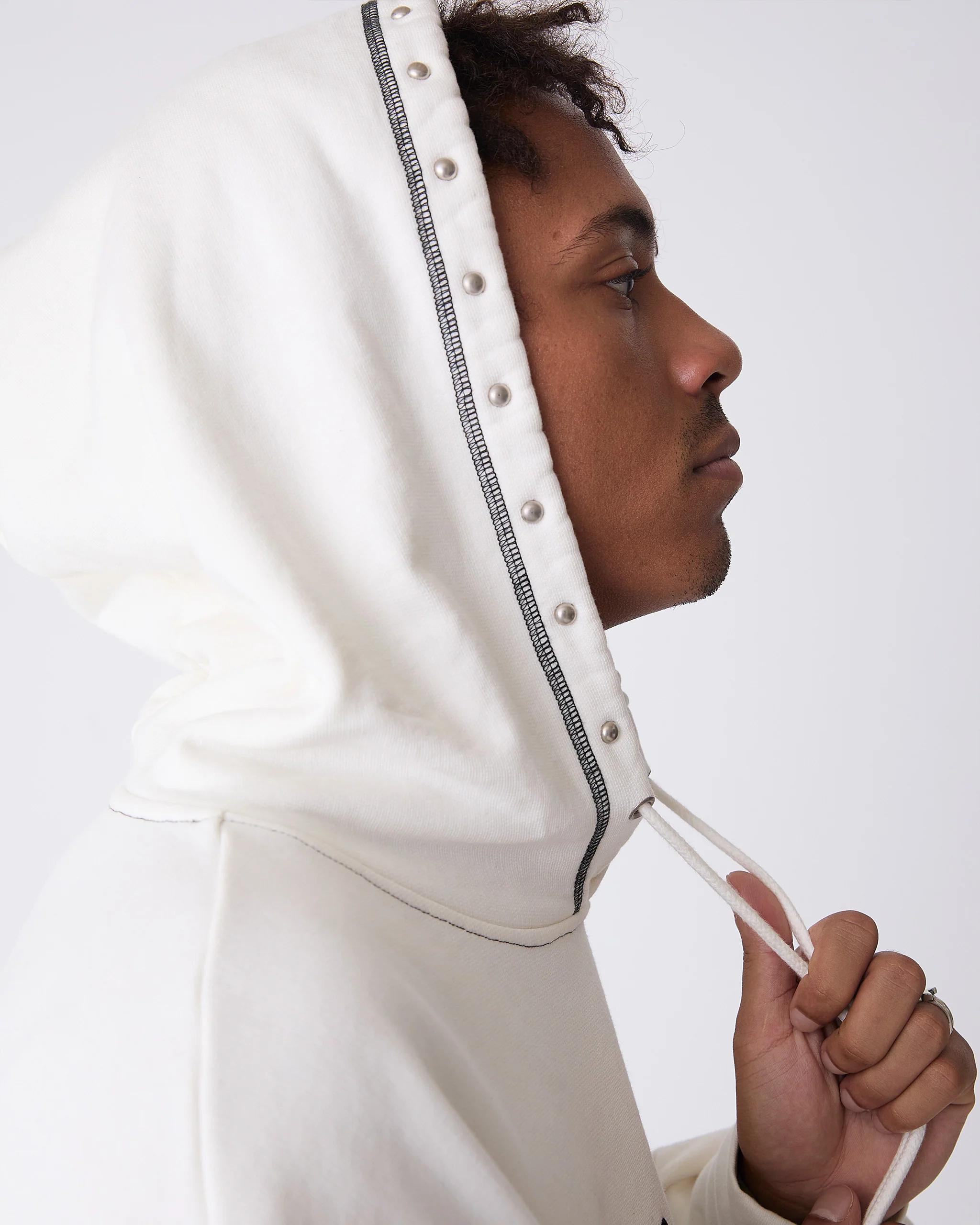 White Contrast Varsity Stud Hoodie - Image 5